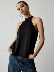 Halter Satin Graceful Tank Top Black / XS Tank Tops & Camis