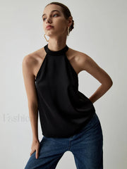 Halter Satin Graceful Tank Top Tank Tops & Camis