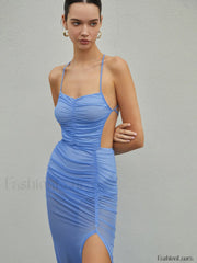 Halter Sheer Backless Trendy Split Long Dress Dresses