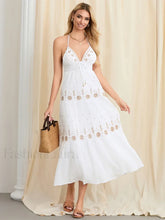 Halter Tie Up Embroidered Boho Dress white / S