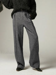 Herringbone Pockets Wide Trendy Leg Dress Pants Pants