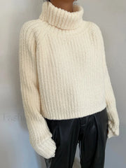 High Neck Graceful Ribbed Knit Sweater Sweaters L