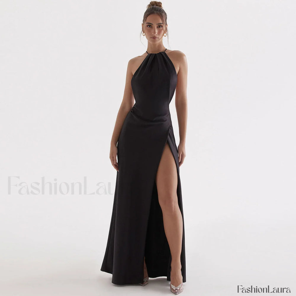 High Split Sleeveless Evening Maxi Dress Black S / Black Party Dresses L