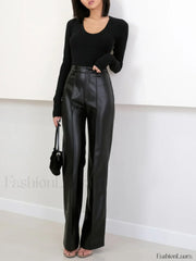 High Waist Graceful Faux Leather Pants Black / XS Pants