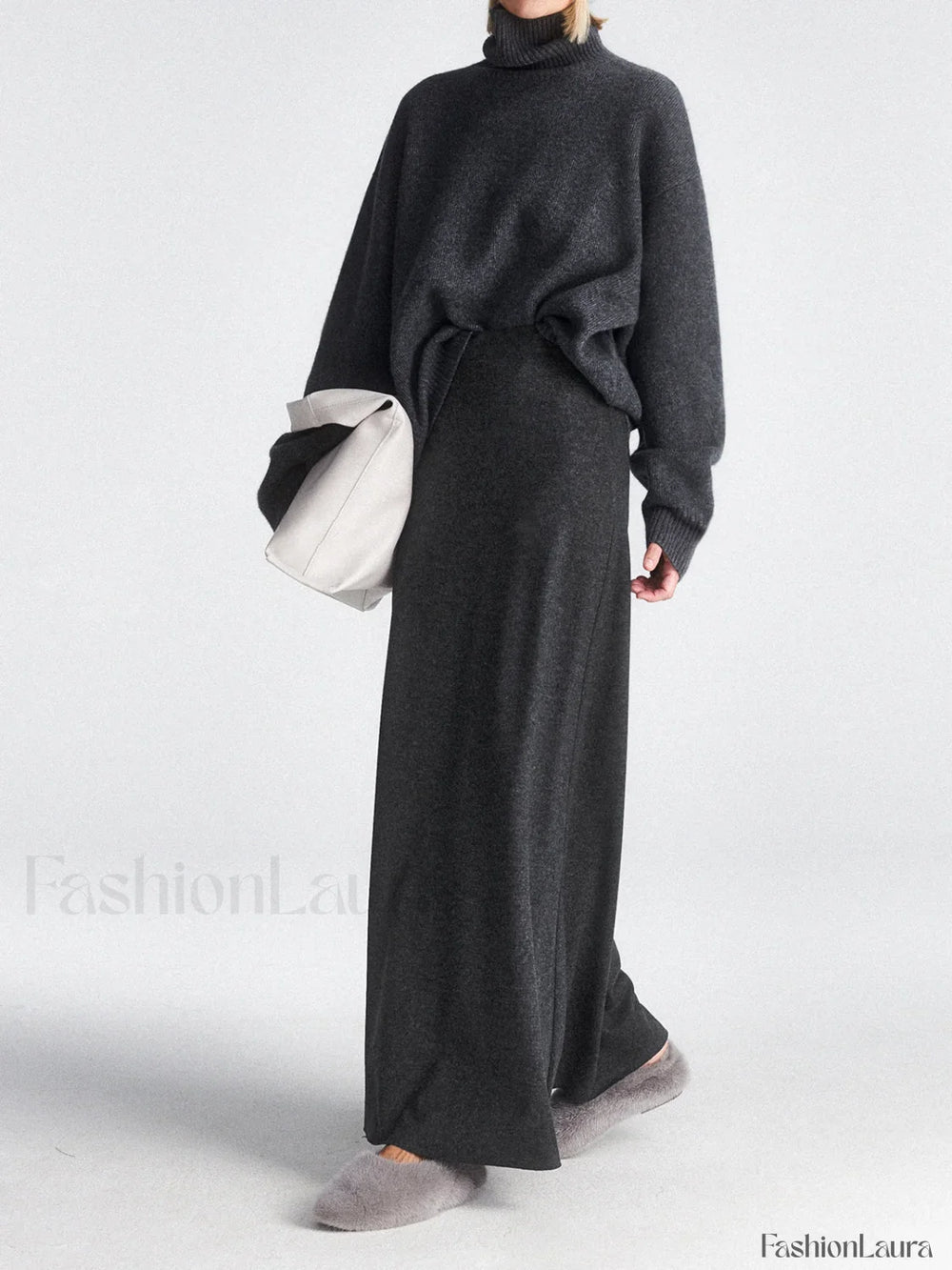 High Waist Graceful Flowy Maxi Skirt Grey / XS Skirts