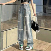 High Waist Harajuku Pink Lace up Streetwear Jeans Beige / XS