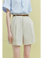 High Waist Pleated Design Twill Office Lady Solid Short