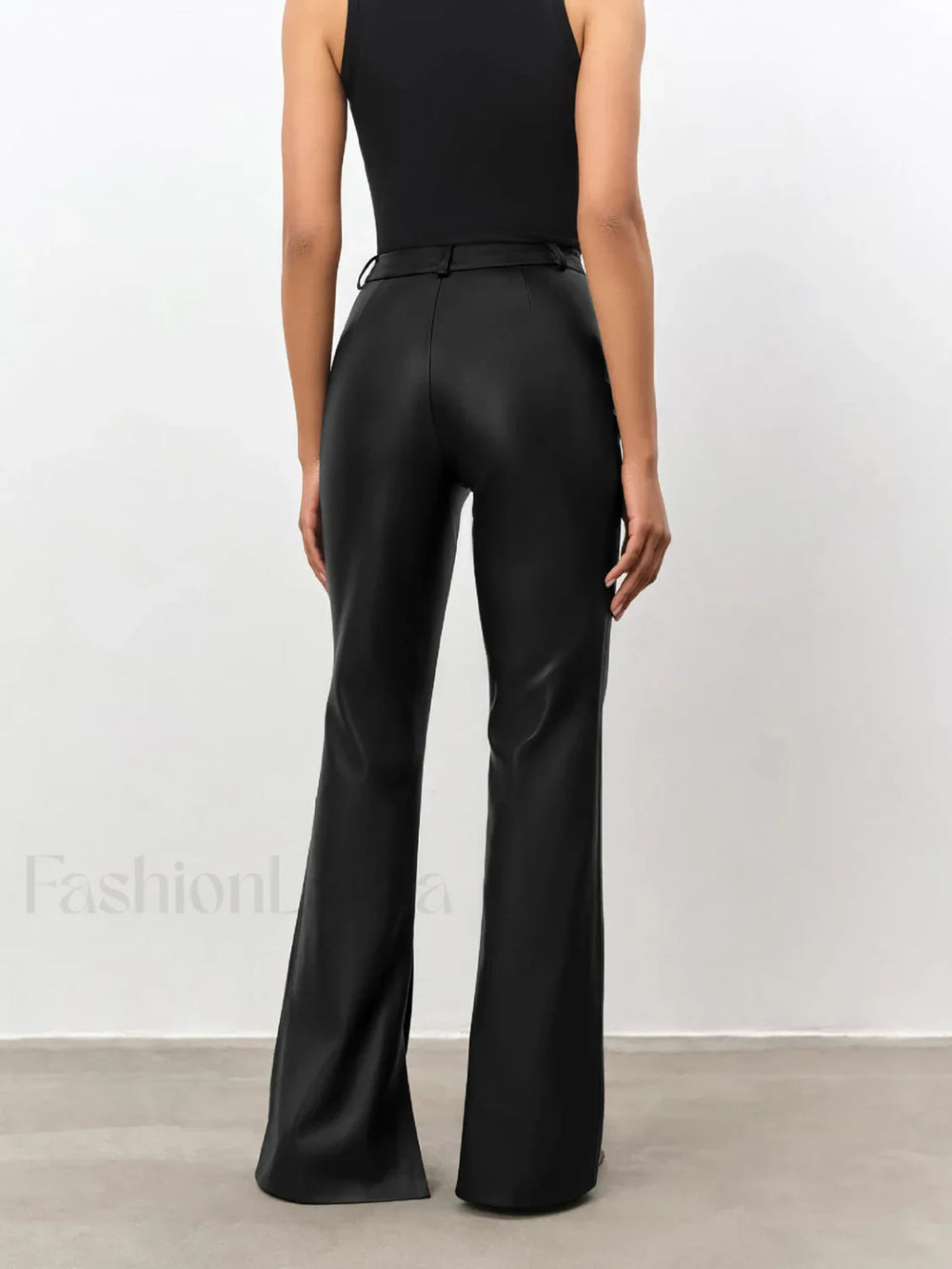 High Waisted Leather Straight Leg Flare Pants Pants