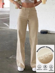 High Waisted Solid Flare Jeans Khaki / S Flare Jeans