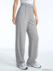 High Waisted Straight Trendy Leg Pleat Front Trousers Grey / XS Pants
