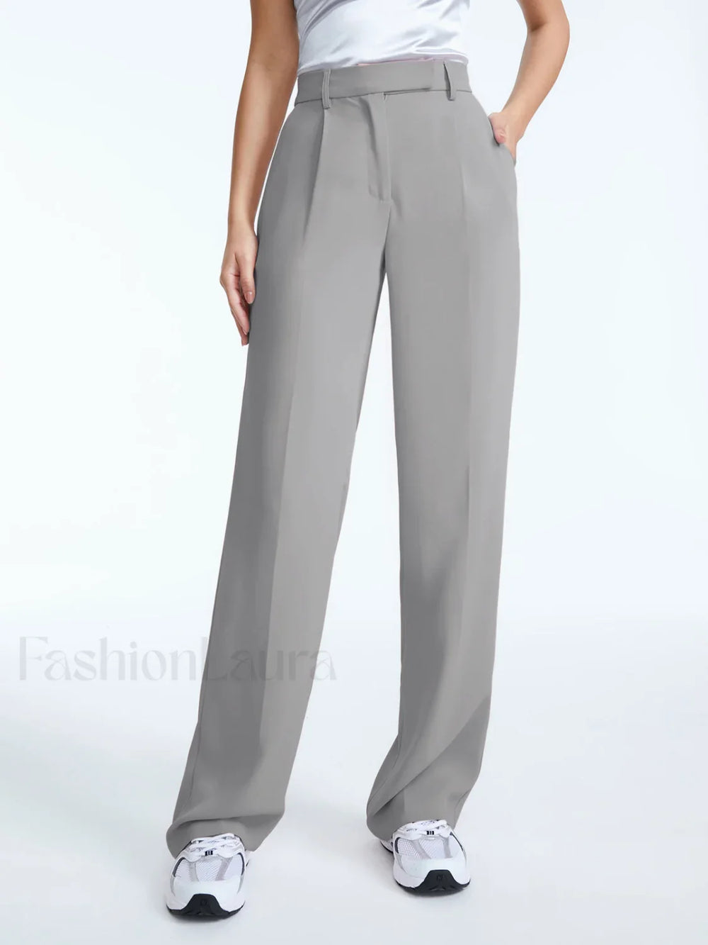 High Waisted Straight Trendy Leg Pleat Front Trousers Pants