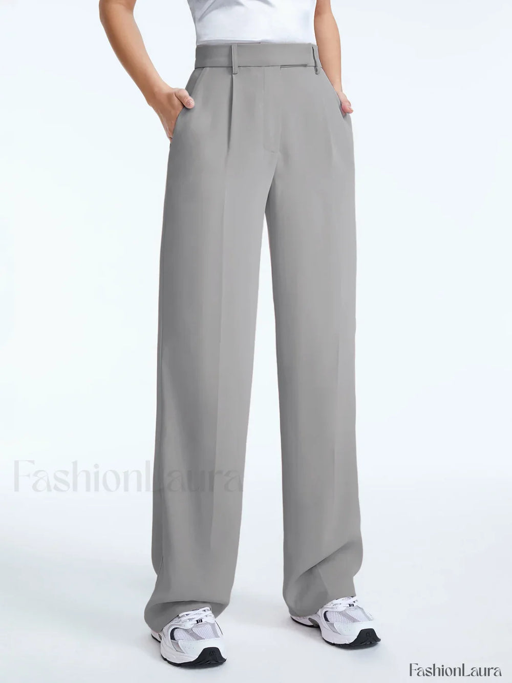 High Waisted Straight Trendy Leg Pleat Front Trousers Pants