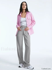 High Waisted Straight Trendy Leg Pleat Front Trousers Pants