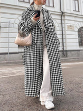 Houndstooth Tweed Graceful Trench Coat Black / XS Wool Coats