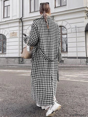 Houndstooth Tweed Graceful Trench Coat Wool Coats
