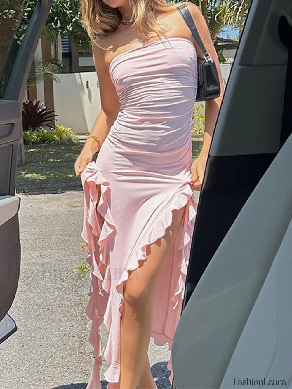 Irregular Ruffle Bandeau Maxi Dress Maxi Dresses