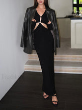 Keyhole Cutout Long Trendy Sleeve Long Knit Dress Black / XS Knit Dresses