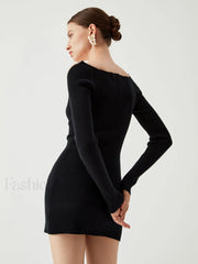 Knit Tied Cutout Long Modern Sleeve Short Sweater Dress Sweaters L