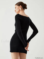 Knit Tied Cutout Long Modern Sleeve Short Sweater Dress Sweaters L