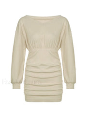 Knitted V Neck Long Sleeve Mini Dress Mini Dresses