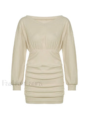 Knitted V Neck Long Sleeve Mini Dress Mini Dresses