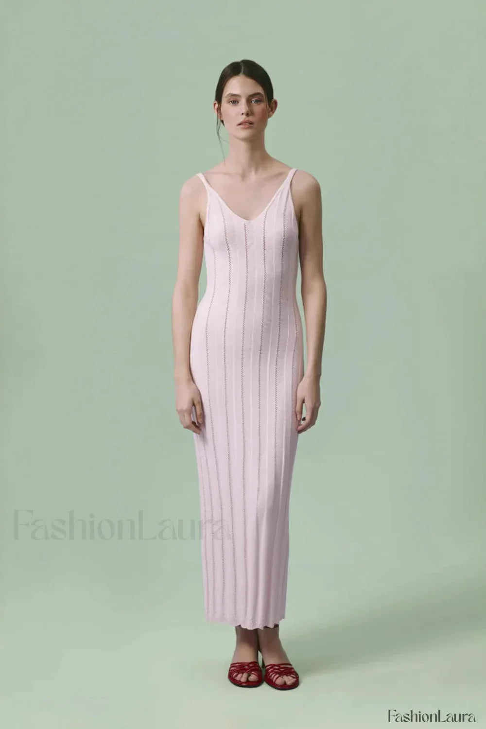 Knitted V Neck Sleeveless Halter Maxi Dress