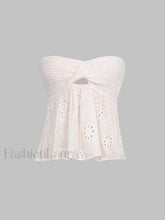 Knot Front Knit Embroidered Tube Top White / S Tops&Tees