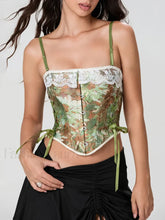 Lace Corset Tie Back Crop Top Green / S