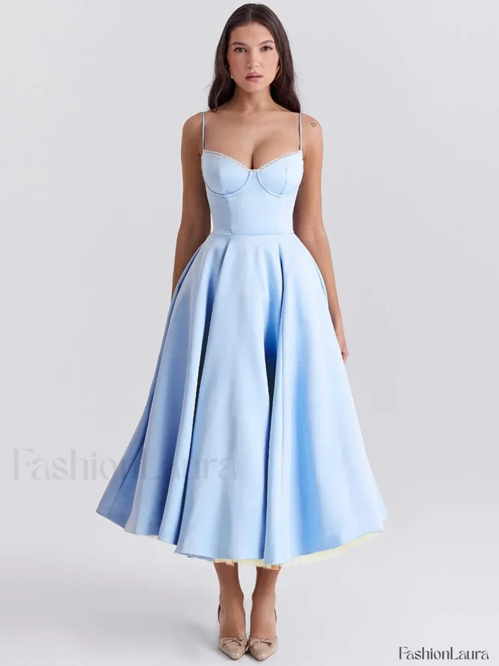 Lace Draped Off Shoulder Midi Dress Blue / S