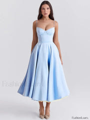 Lace Draped Off Shoulder Midi Dress Blue / S