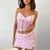 Lace Floral Mini Set Crop Top S / PINK