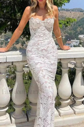 Lace Halter Split Hip Wrapped Sexy Maxi Floral Dress White / XS