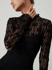Lace Long Sleeve Trendy Mock Neck Maxi Dress Dresses