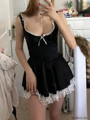 Lace Paneled Sleeveless Mini Dress Black / S Mini Dresses