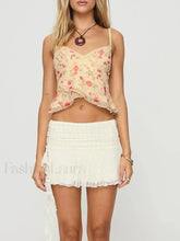 Lace Patchwork Mesh Crop Top Yellow / S