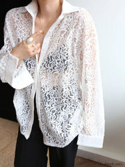 Lace Semi sheer Graceful Collared Shirt Shirts