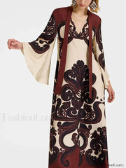 Lace Single Breasted Boho Dress Red / S