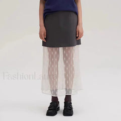 Lace Spliced Pleated Zipper Skirt BLACK / S