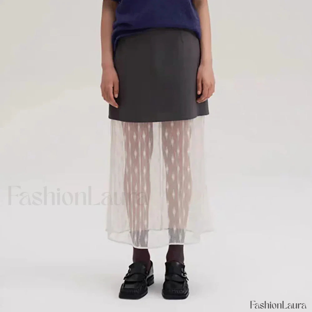 Lace Splicing Straight Zipper Skirt