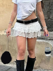 Lace Tiered Party Mini Skirt