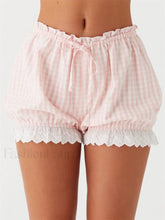 Lace Trim Casual Plaid Bloomers Lolita Cosplay Short Pink / S
