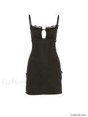 Lace Trim Split Open Back Mini Dress Mini Dresses