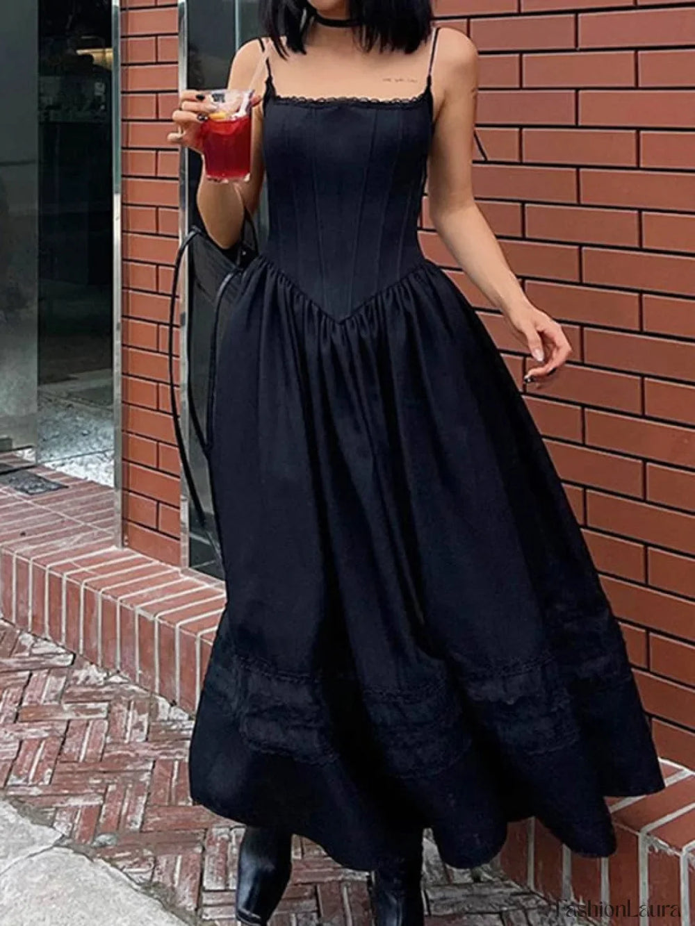 Lace Up Corset Black Maxi Dress Black / S Maxi Dresses