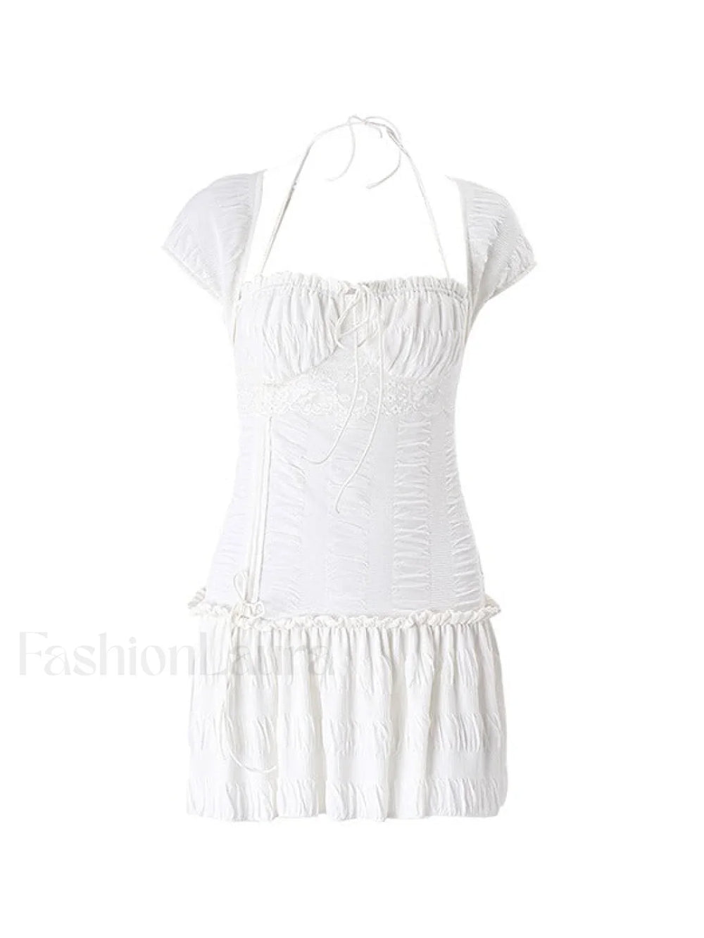 Lace Up Ruffle Halter Mini Dress Mini Dresses