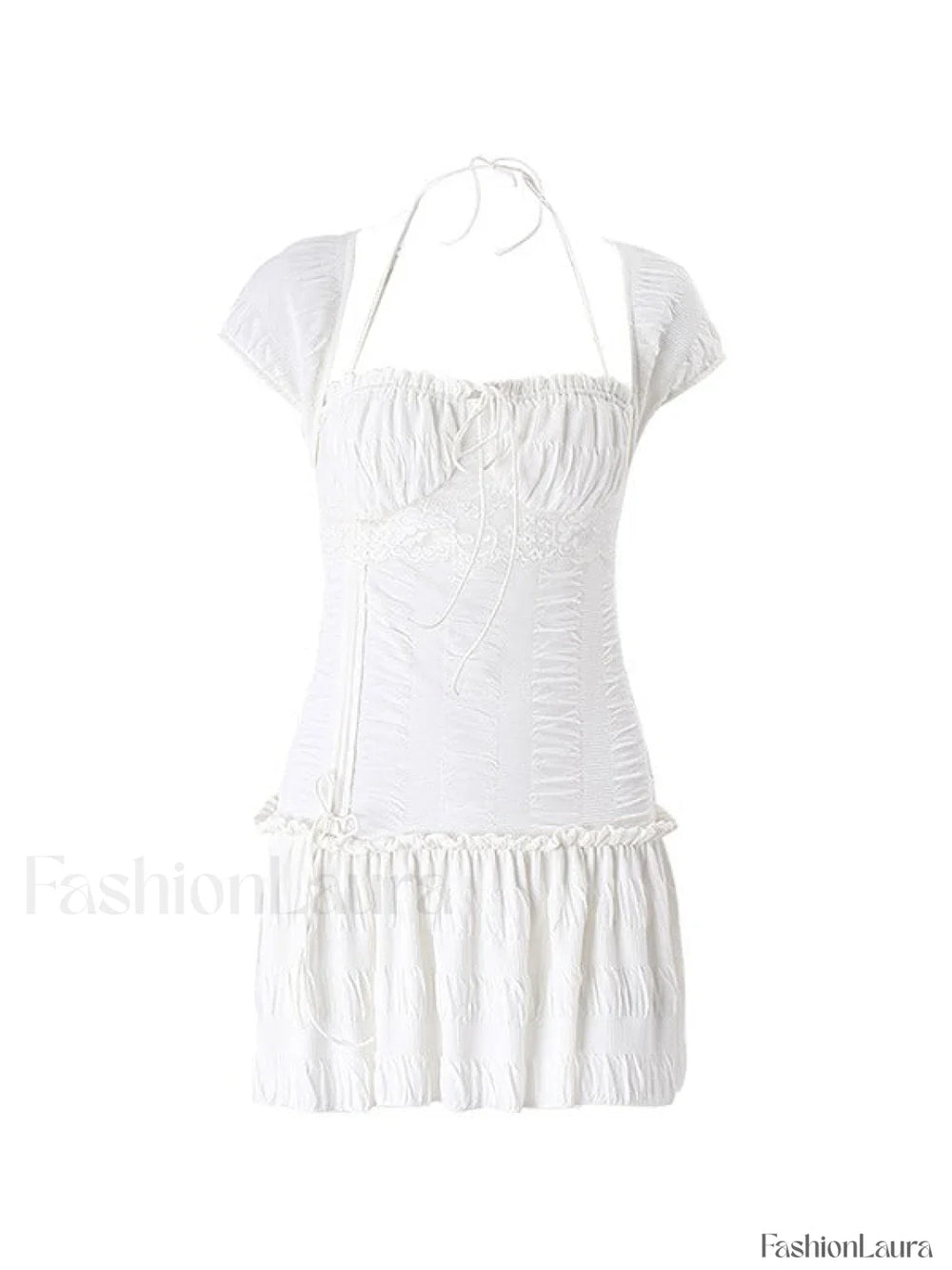 Lace Up Ruffle Halter Mini Dress Mini Dresses