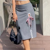 Lace Up Split A Line Elegant Skirt