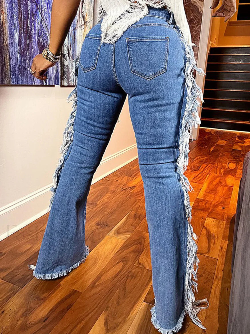 Lace Up Tassel Jeans Jeans