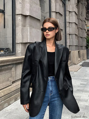 Lapel Pockets Leather Blazer Blazers