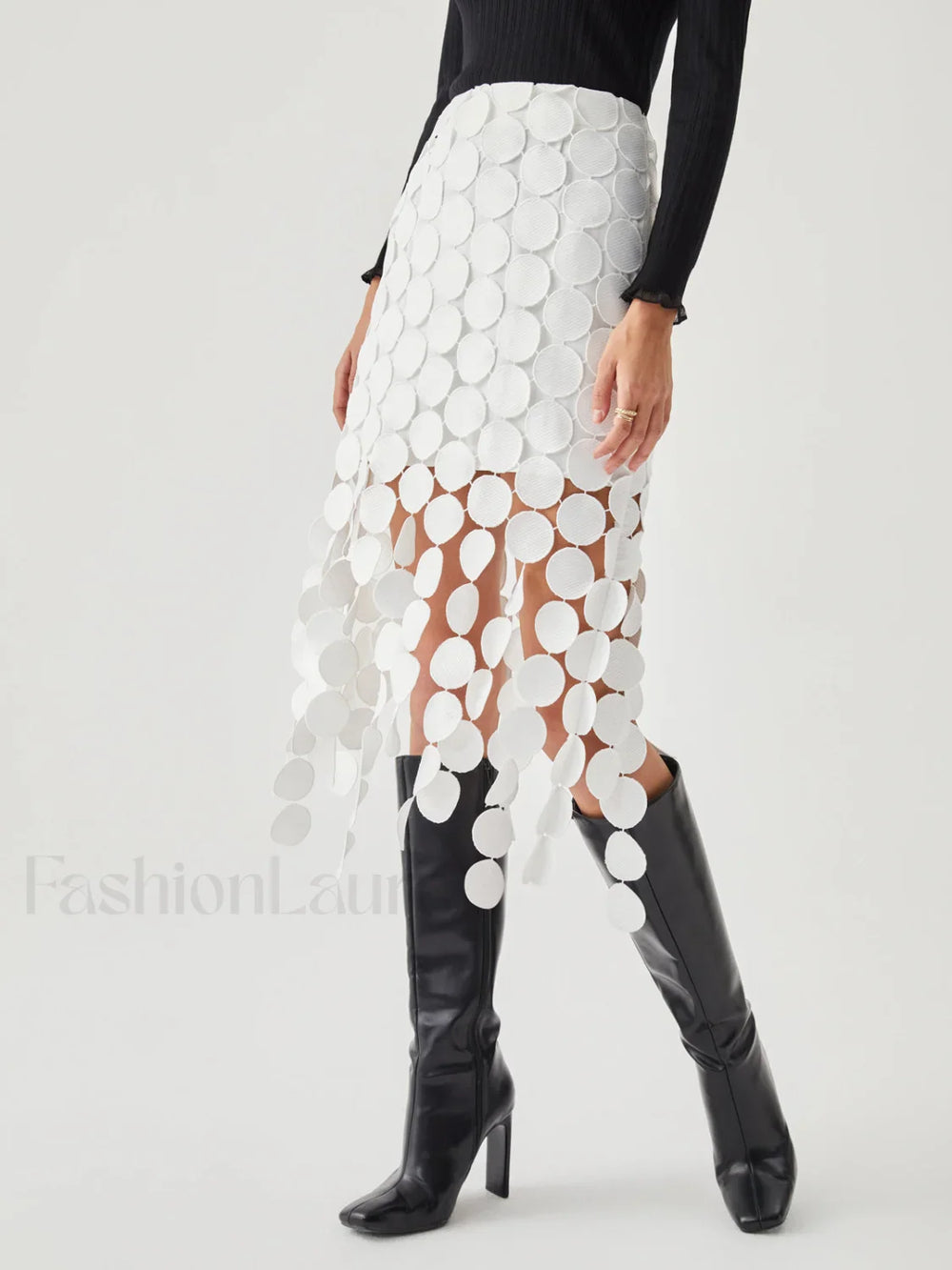 Laser Cut Multi Trendy Circle Double Layered Skirt White / XS Skirts