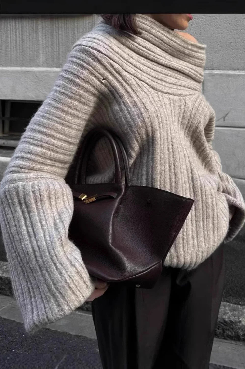 Lazy Chic Off-Shoulder Knit Sweater Grey / S